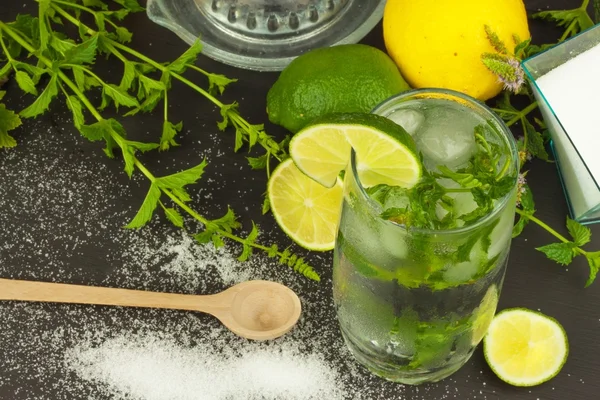 Homemade lemonade with fresh lemon and mint. Cool, refreshing dip in the hot summer.