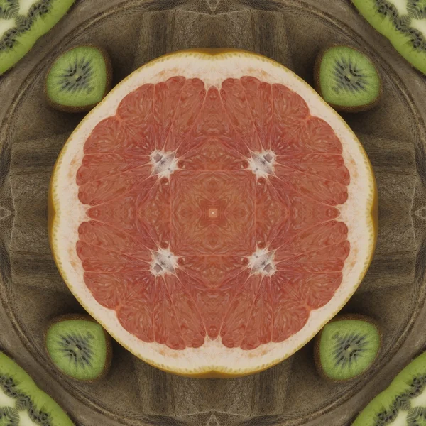 Seamless texture to the dining room tablecloth. The concept of diet food. Texture grapefruit and kiwi.