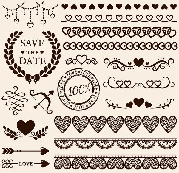 Love, romance and wedding design elements. Vector set.