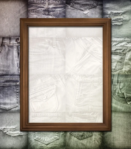Vintage picture frame on collage jeans