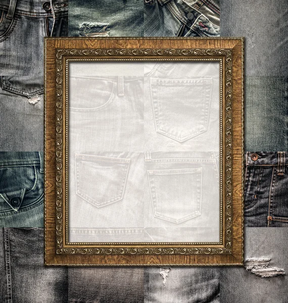 Vintage picture frame on collage jeans