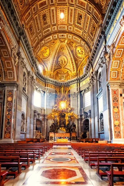 VATICAN CITY, VATICAN - OCTOBER 29: Masterpieces of Bernini; Chair of St. Peter and Gloria, the descent of the Holy Spirit in apse of basilica of St. Peter\'s in Rome, Italy on October 29, 2014