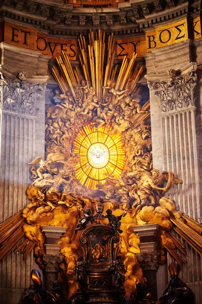 VATICAN CITY, VATICAN - OCTOBER 29: Masterpieces of Bernini; Chair of St. Peter and Gloria, the descent of the Holy Spirit in apse of basilica of St. Peter\'s in Rome, Italy on October 29, 2014