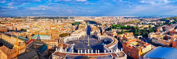 Panoramic view of city of Rome and St. Peter's Square from top of the dome of the basilica of St. Peter