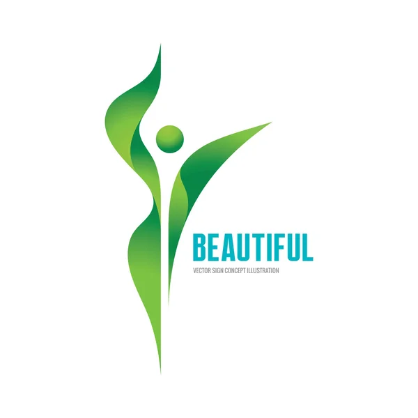 Beatiful - vector logo concept illustration. Health logo. Healthy logo. Beauty salon logo. Fitness logo. Woman logo. Women logo. Human character logo. Leaf logo. Leaves logo. Nature logo. Ecology logo