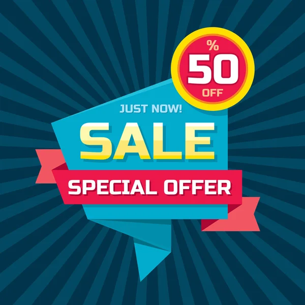 Sale abstract vector origami banner - special offer 50% off. Sale vector banner. Sale abstract background. Super big sale design layout. Origami sale banner. Sale banner template.