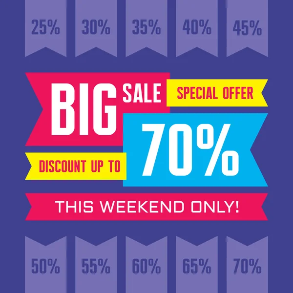 Big sale abstract vector banner - special offer - discount up to 70%. Sale vector banner. Sale abstract background. Big sale design layout. This weekend only! Big sale ribbons. Sale banner template.