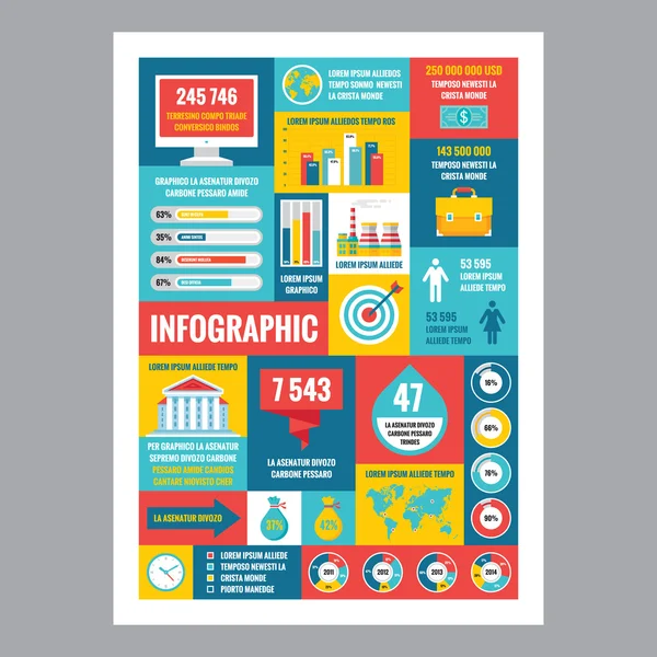 Business infographic - mosaic poster with icons in flat design style. Vector icons set. Business flat illustrations and infographics. Business infographic template. Design elements.