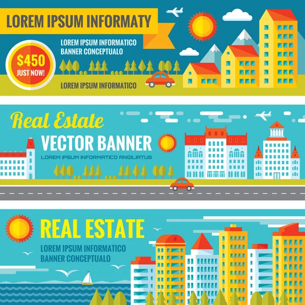 Architecture - Real estate - creative vector banners set in flat style. Real estate vector background. Buildings banners. Design elements.