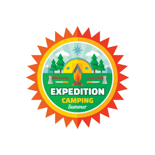 Expedition camping summer - vector badge illustration in flat style. Adventure summer vector logo. Vector logo template. Design element.