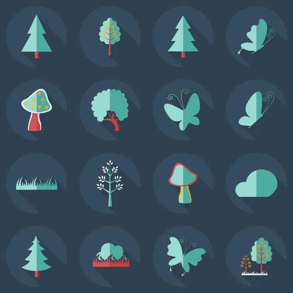 Flat concept, set modern design with shadow forest