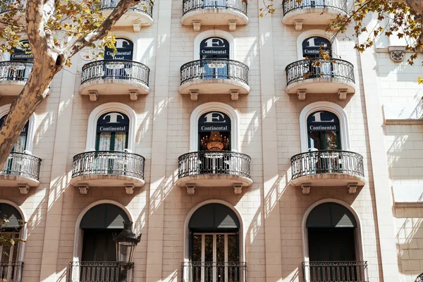 Beautiful old balcony door in Spain. Barcelona - La Rambla architecture.