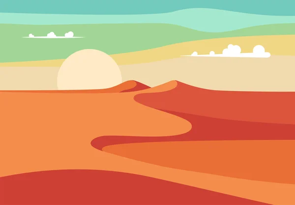 Group of People with Camels Caravan Riding in Realistic Wide Desert Sands in Middle East. Editable Vector Illustration