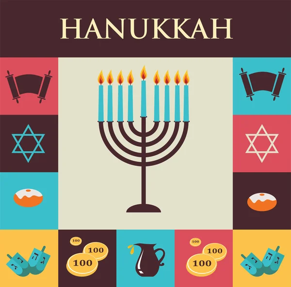 Illustrations of famous symbols for the Jewish Holiday Hanukkah