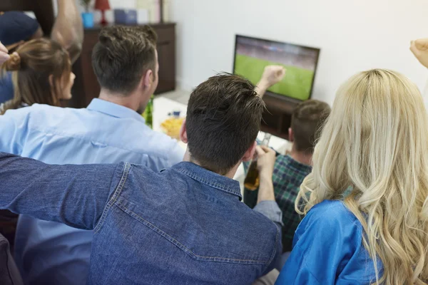 Fans of soccer watching match