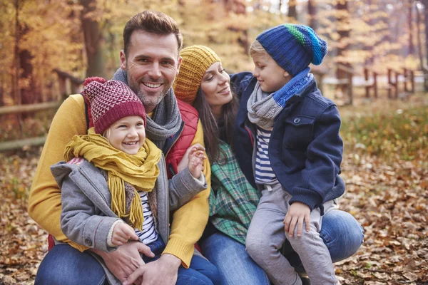 Playful with family in the forest