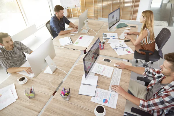 High angle view of office workers