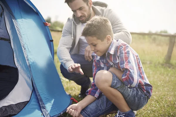 Father and son camping