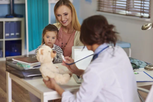 Visit to the doctor of little girl with mom