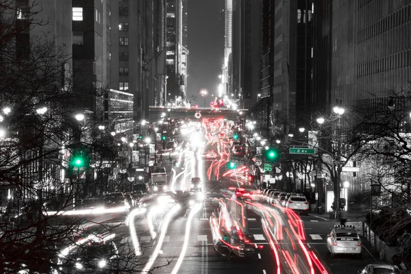 Night Traffic on 42nd Street of NYC. Black and White