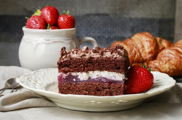 Chocolate cake with fruit layers