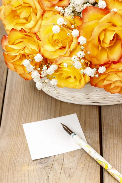 Bouquet of orange roses, copy space
