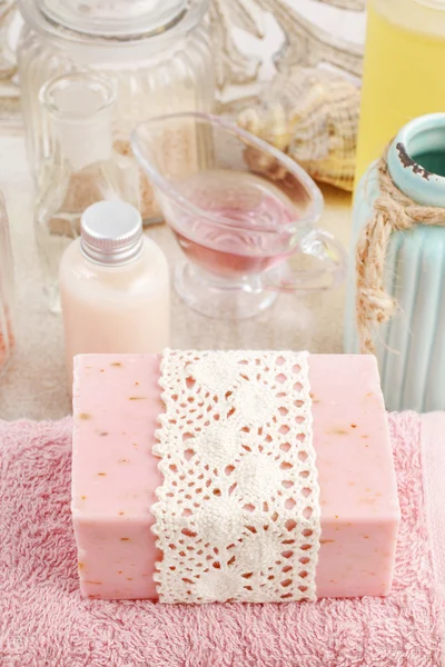 Pink bar of natural handmade soap
