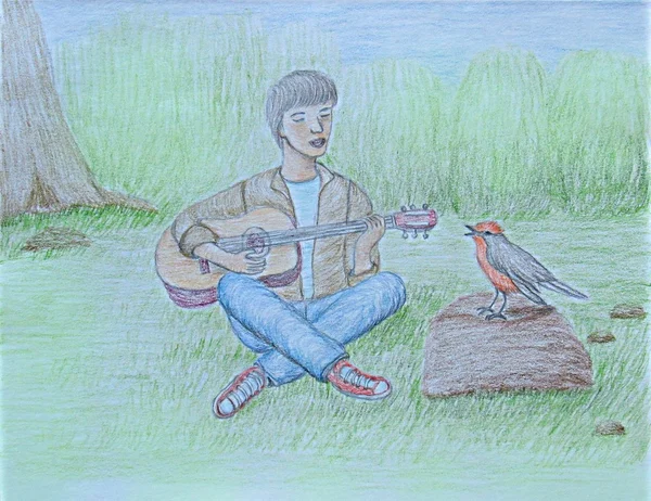 Man and bird Singing
