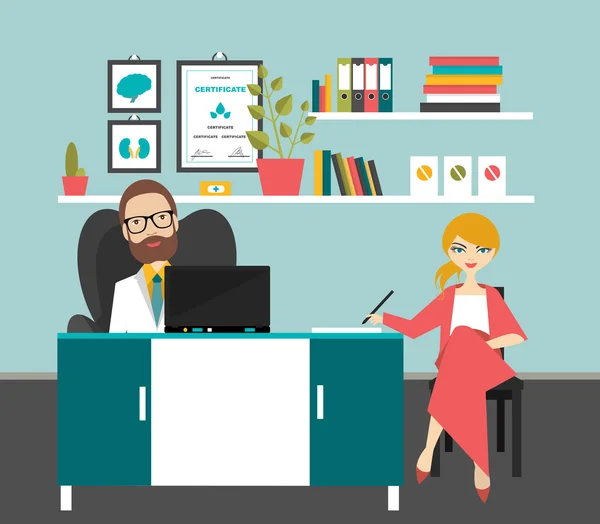 Doctor and patient in office surgery. Flat vector illustration.