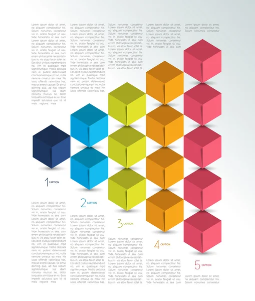 Cube infographics options banner, template, scheme, chart, text layout. Five step design. Vector illustration.