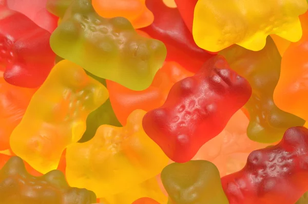 Closeup of colorful Haribo gummy bears.