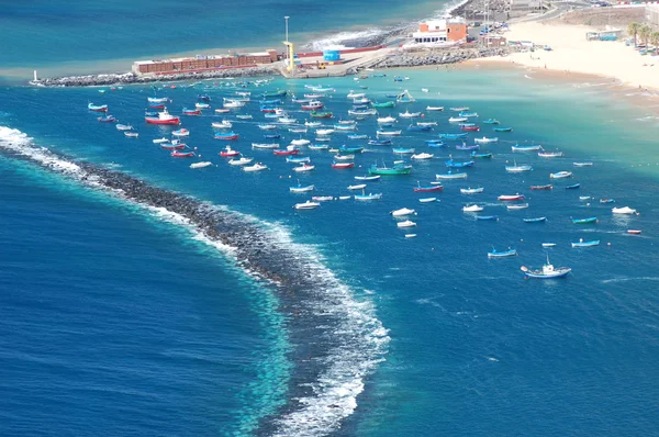 Colorful fishing boats on Teresitas beach on Tenerife