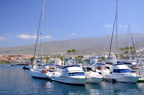 Boats and yachts in Puerto Colon yacht club in Costa Adeje on Tenerife island