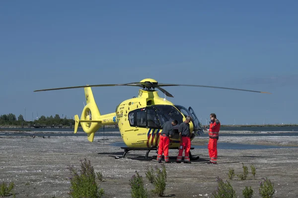 Yellow medical rescue helicopter