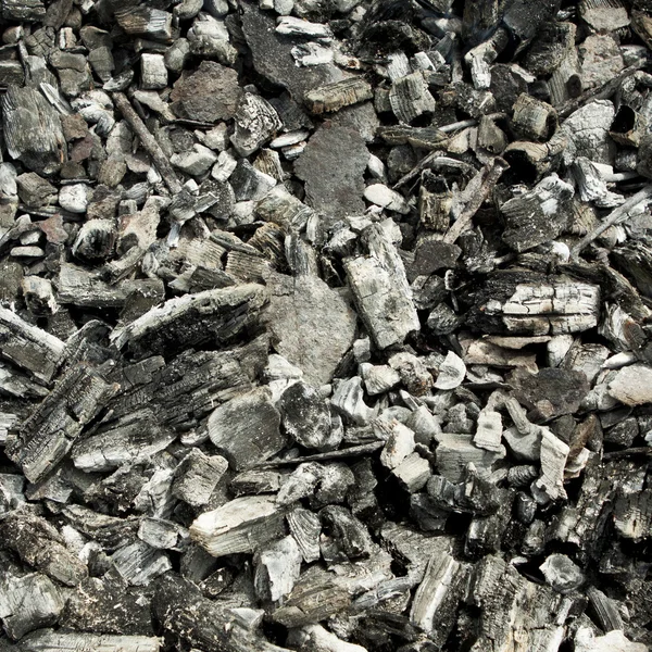 Remains of wood coal and ashes after the combustion of firewood.