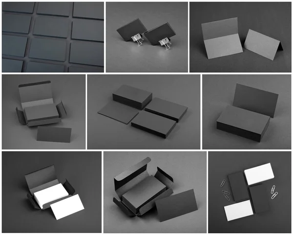 Set of business cards on a black background