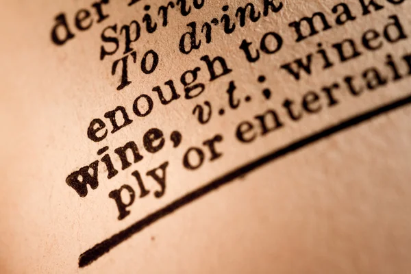 Close-up of an Opened Dictionary showing the Word WINE