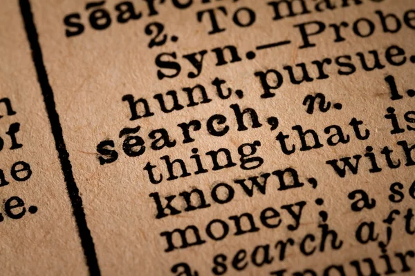 Close-up of an Opened Dictionary showing the Word SEARCH