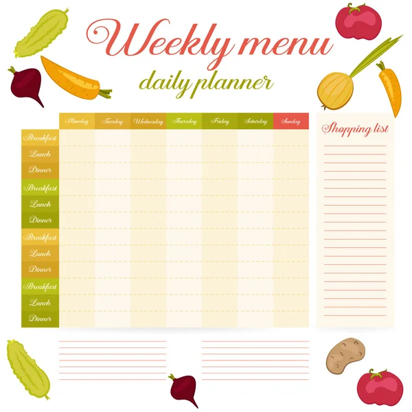 Weekly menu cute vintage daily planner