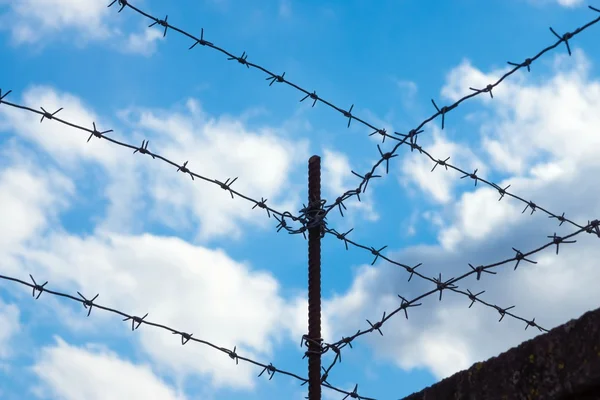 Design from a barbed wire against the cloudy sky