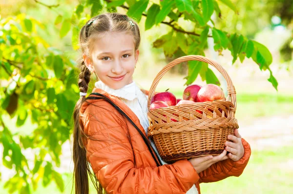 Little girl with apples in  park