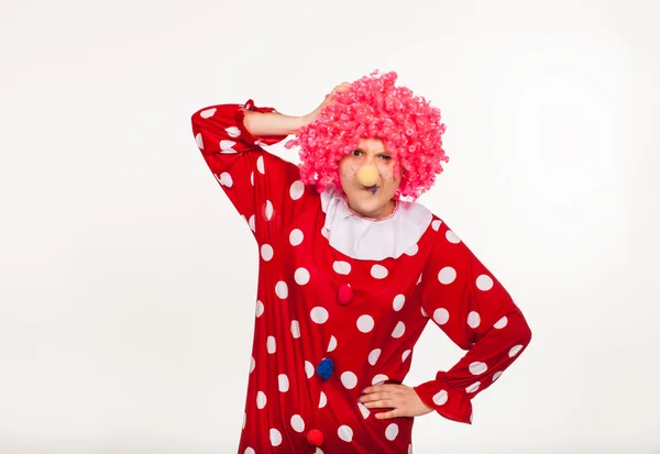 Funny clown in pink wig
