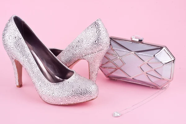 Shiny high heel shoes with with rhinestones