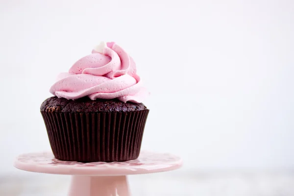 Pink chocolate cupcake  close up