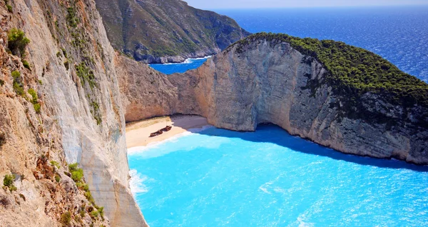 View of beautiful Navagio Beach - shipwreck beach on Zakynthos Island in Greece