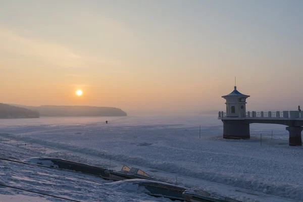 Sunrise lake in winter