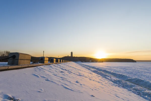 Sunrise lake in winter