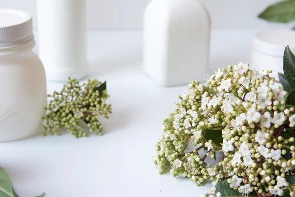 Bouquet of flowers on desk white background