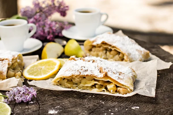 Pie, strudel with pear and lemon.