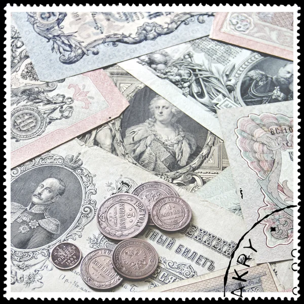 The background of the old notes in the form of a postage stamp.
